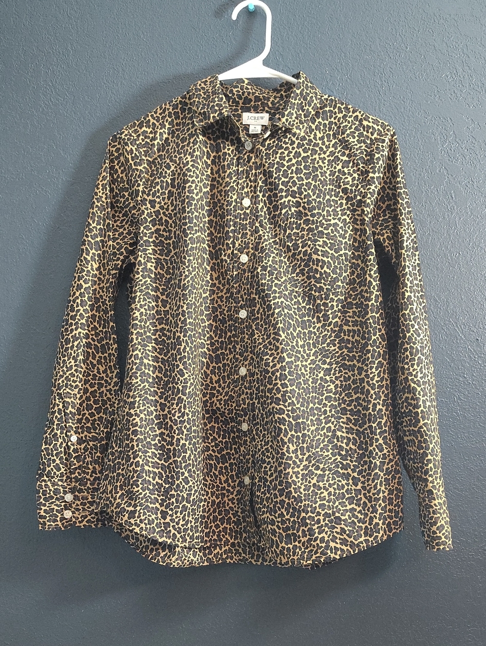 J. Crew Leopard Print Chic Preppy Button-Down Shirt - Tan & Black